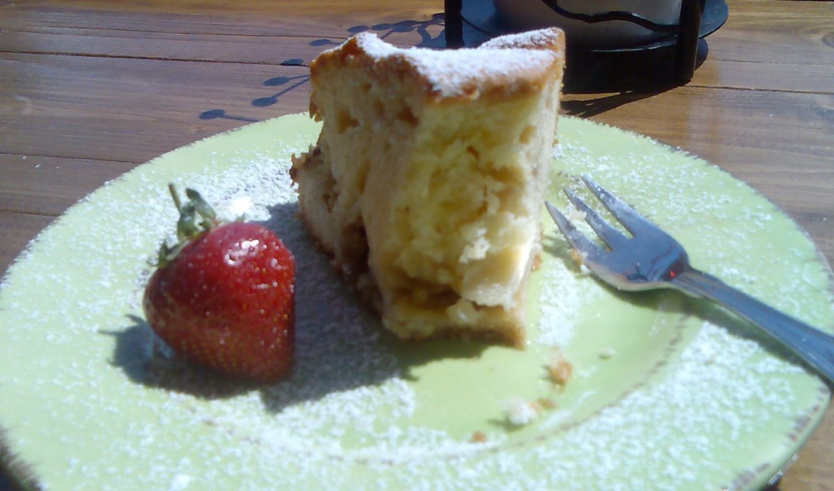 Maryjannas delicious sour apple cake, a slice on a plate